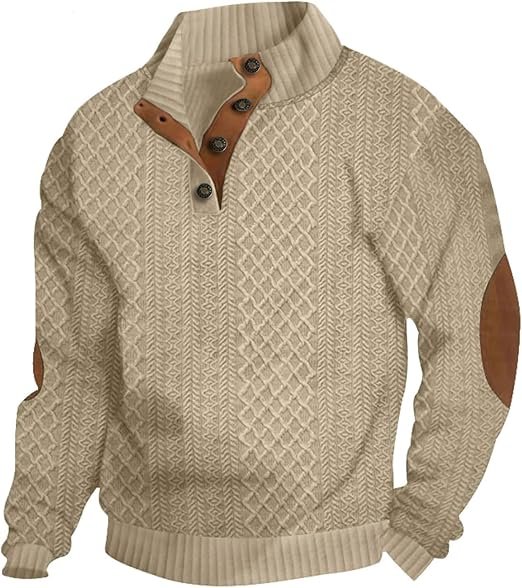 Men's Casual Sweatshirt Pullover Sweater Casual Long Sleeve Stand Collar Quarter Button Sweaters - Image 2