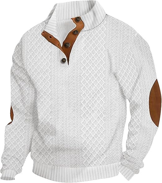 Men's Casual Sweatshirt Pullover Sweater Casual Long Sleeve Stand Collar Quarter Button Sweaters