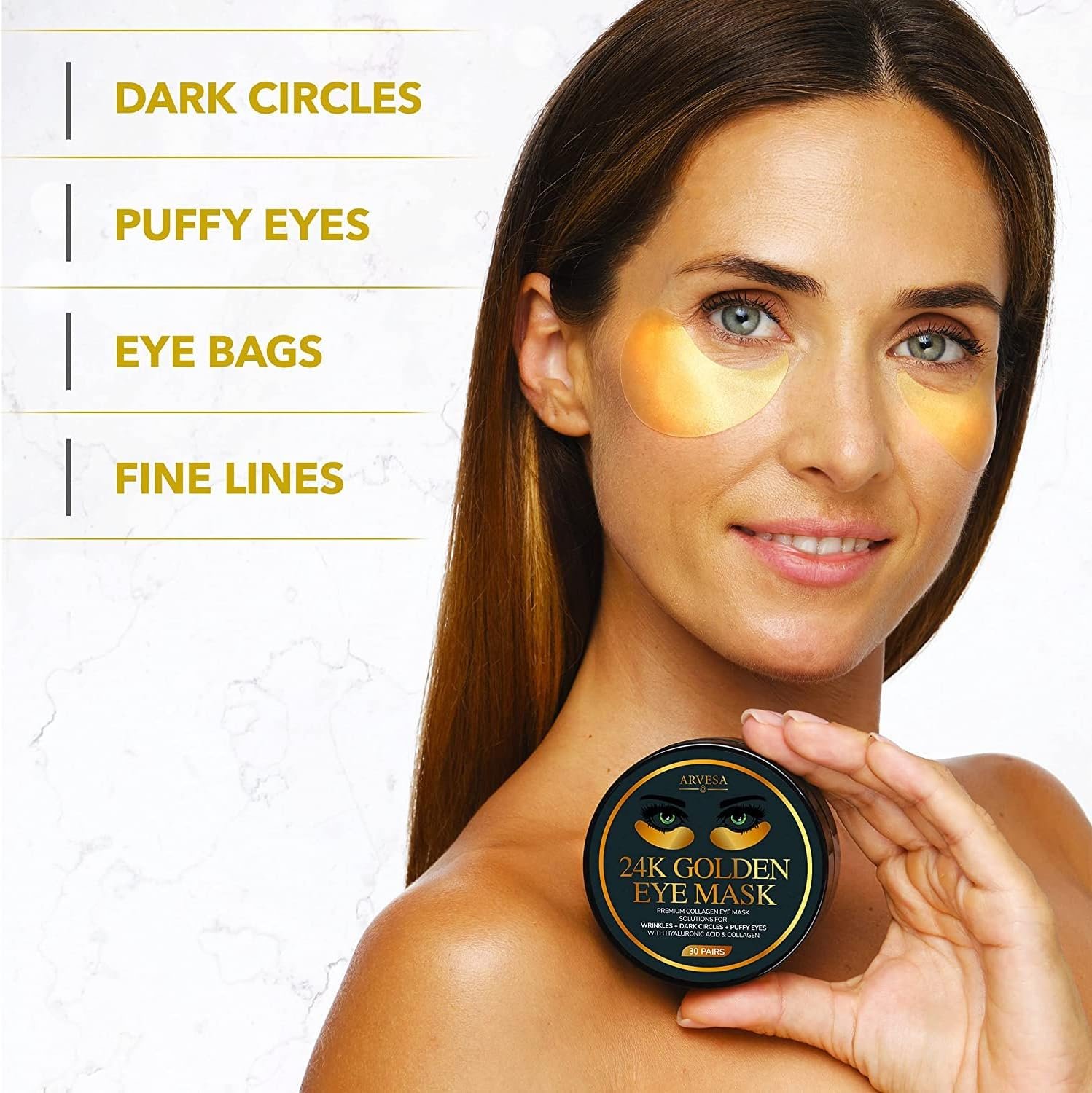 Arvesa Under Eye Mask for Dark Circles and Puffiness, Wrinkles, 24k Gold Under Skincare Treatment Patches for Puffy Eyes with Collagen for Women and Men - Gel Pads - 30 Pairs - Image 3